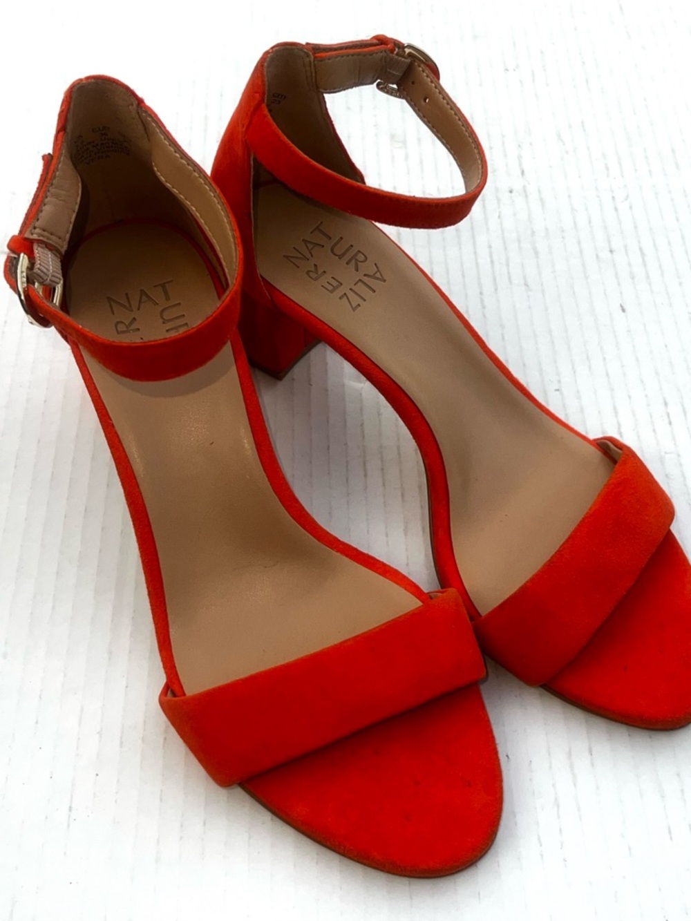 Naturalizer Red Suede Ankle-Strap Block Heel Sandals